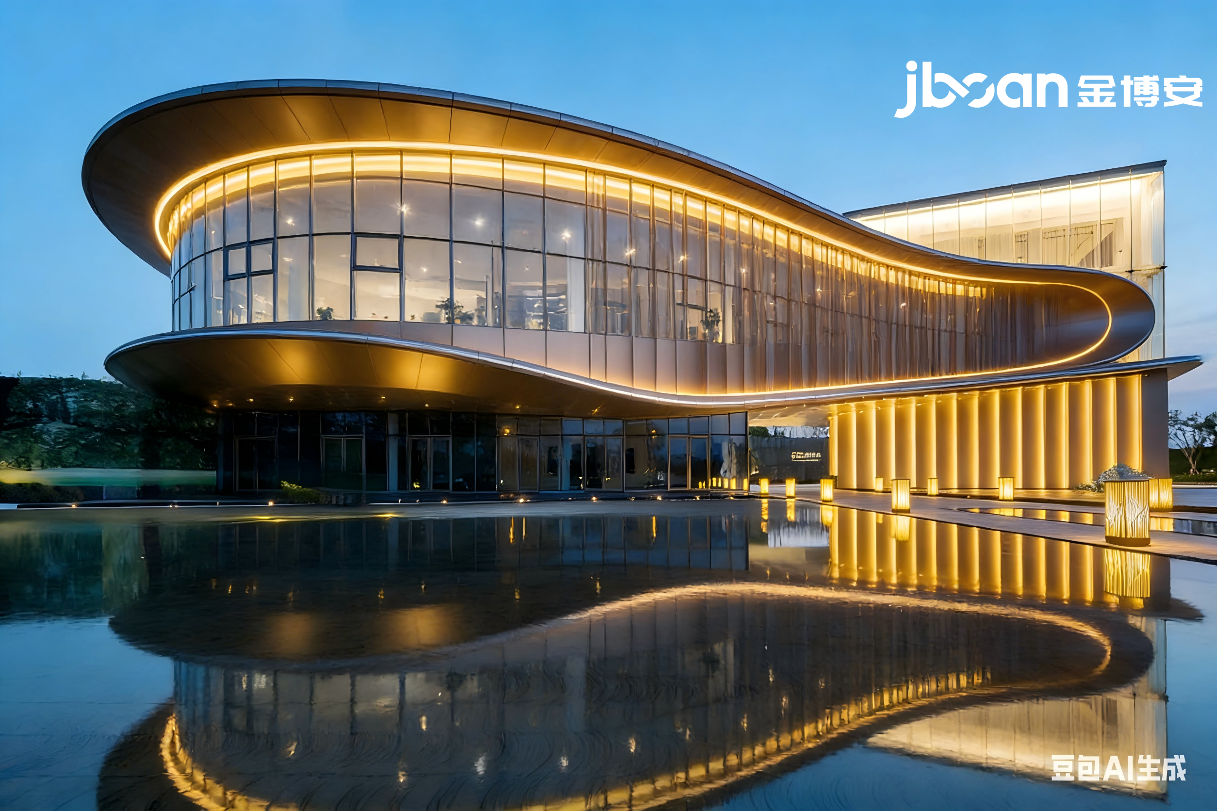 光影筑境，静谧奢享：JBOAN金博安点亮万境水岸售楼处夜景